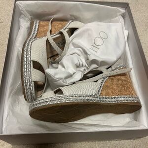 Jimmy Choo Alanah 105 light grey and cork wedge size 10